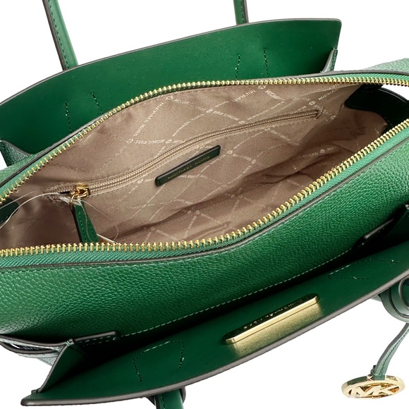 Michael Kors Belt Medium Top Zip Satchel Crossbody Jewel Green Leather - Picture 4 of 6